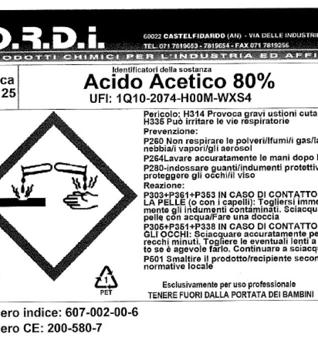 Acido Acetico 80% O.R.D.I. 20 L